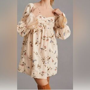 ANTHROPOLOGIE Long Sleeve Embroidered Floral Mini Dress Women’s Size XXS